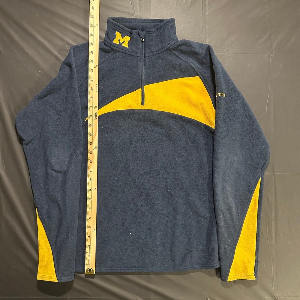 Columbia Michigan Wolverines Quarter Zip Fleece Pullover Navy Blue Yellow Mens L